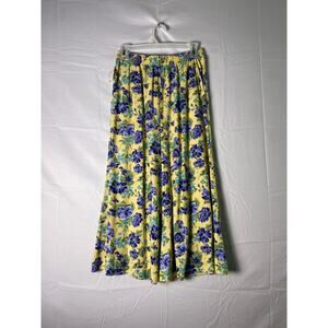 Vintage 80s-90s Jantzen Classics Yellow Blue Floral A-Line Flared Skirt Size 12